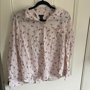 Ann Taylor White Shirt with Black Floral Design